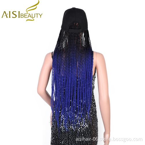 Aisi Beauty High Quality Cheap Price Long Ombre Blue Dark Root Easy Wearing Baseball Hat With Crochet Twist Braiding Hair